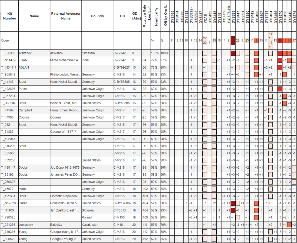 Ацканов список совпадений на Y37