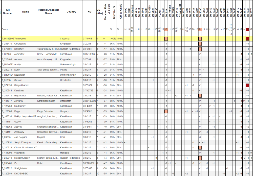 Темирканов список совпадений на Y67